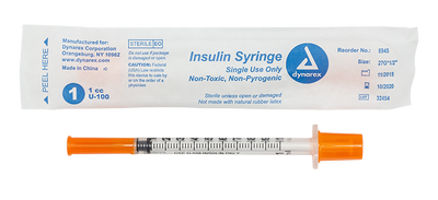 Dynarex Insulin Syringe - Non-Toxic, Individual Wrapped (500 Count)