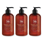 Soapbox Hand Soap, Coconut Milk and Sandalwood, 12 oz Pump Bottle, 3/Box