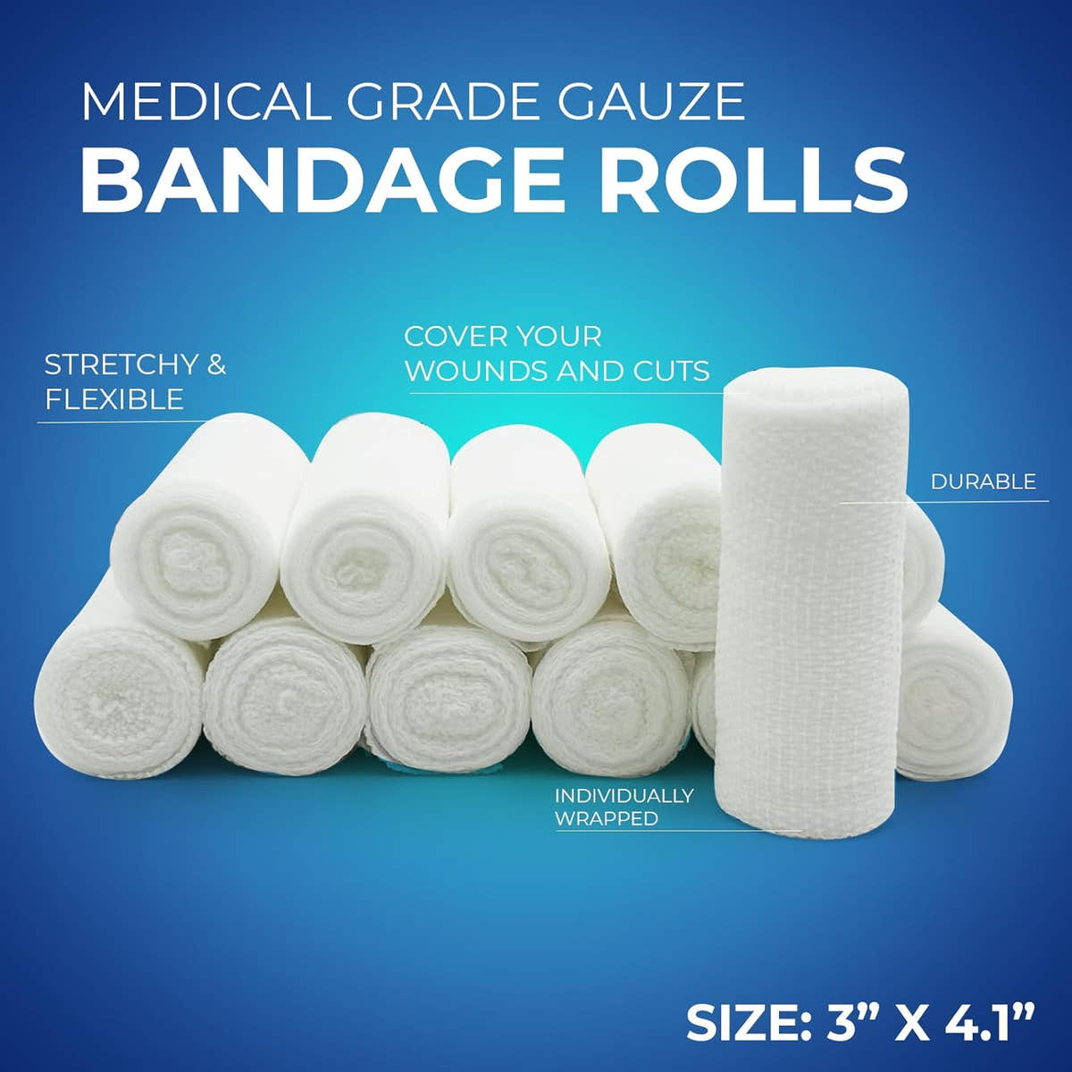 MedPride Conforming Stretch Gauze Bandage Roll -  Non-Sterile - 12 Rolls, Case of 8 (96 Count)