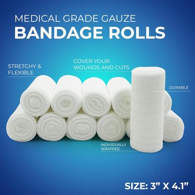 MedPride Conforming Stretch Gauze Bandage Roll -  Non-Sterile - 12 Rolls, Case of 8 (96 Count)