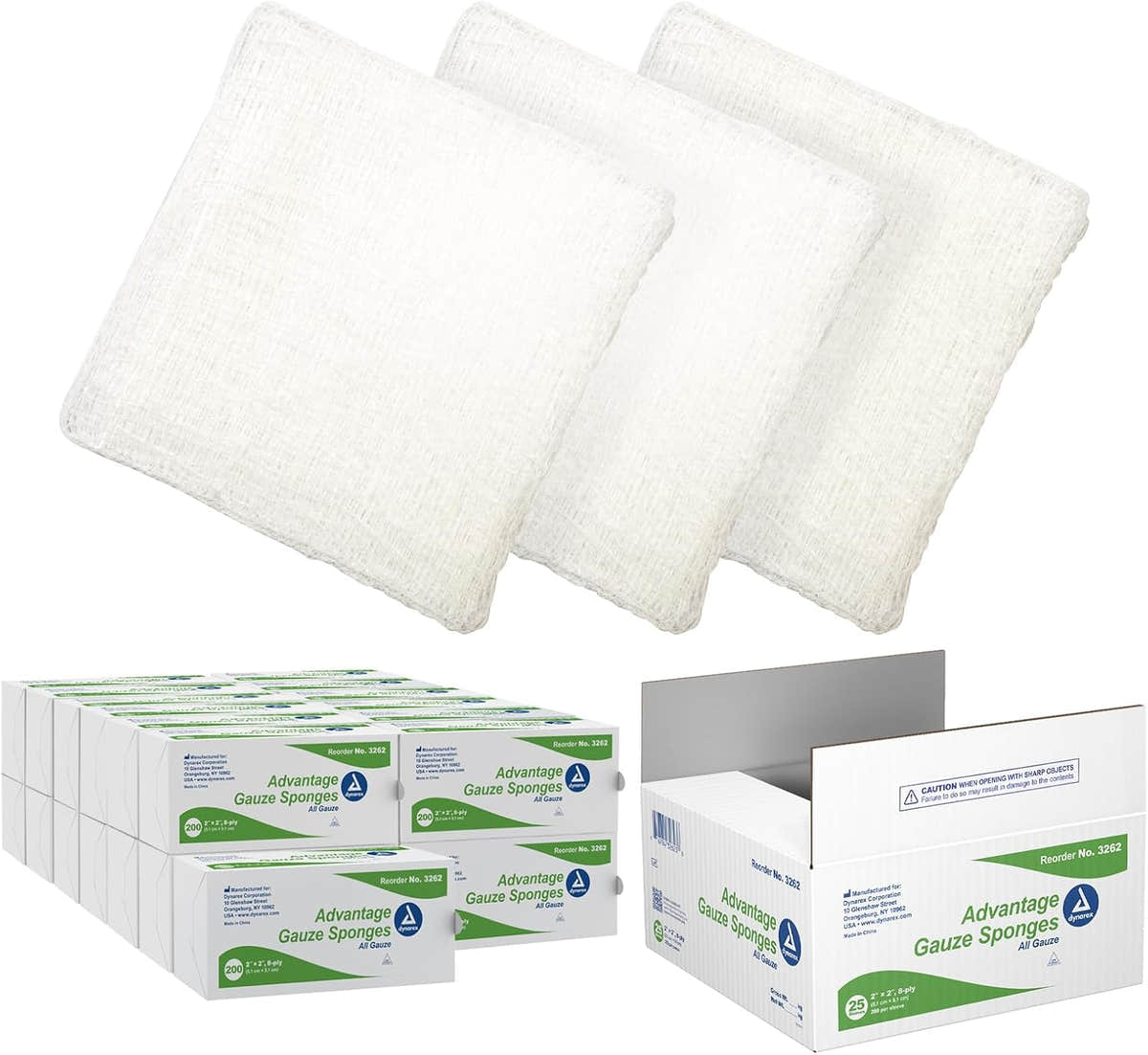 Dynarex Advantage Surgical Sponges, 2" x 2" 8 Ply  200ea/bx, 25bxs/cs (5000 Count)