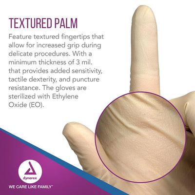 Dynarex Sterile Latex Exam Gloves, 3 Mil Thick, Powder-Free, 50prs/bx, 8bxs/cs (400 Count)