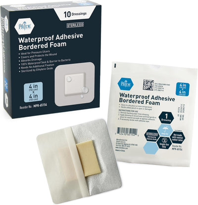 Medpride 4" x 4" Waterproof Adhesive Border Foam Wound Dressing, 10/Pack, Case of 20 (200 Count)