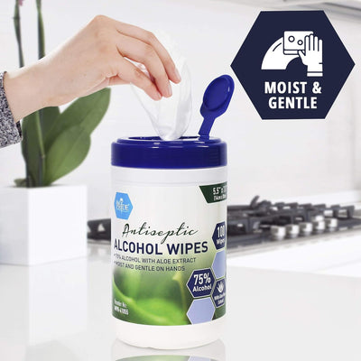 MedPride Antiseptic Alcohol Wipes with Aloe Vera - 75% Alcohol - 100/canister - 12 canisters/cs Total Of 1200 counts
