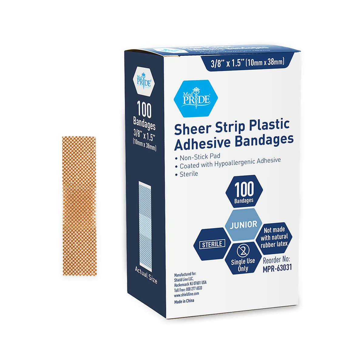 MedPride Sheer Junior Spot Adhesive Bandages - 3/8” x 1.5" Sterile Small Round Bandages with Non-Stick Pad - 100/Box, Case of 36 (3,600 Count)