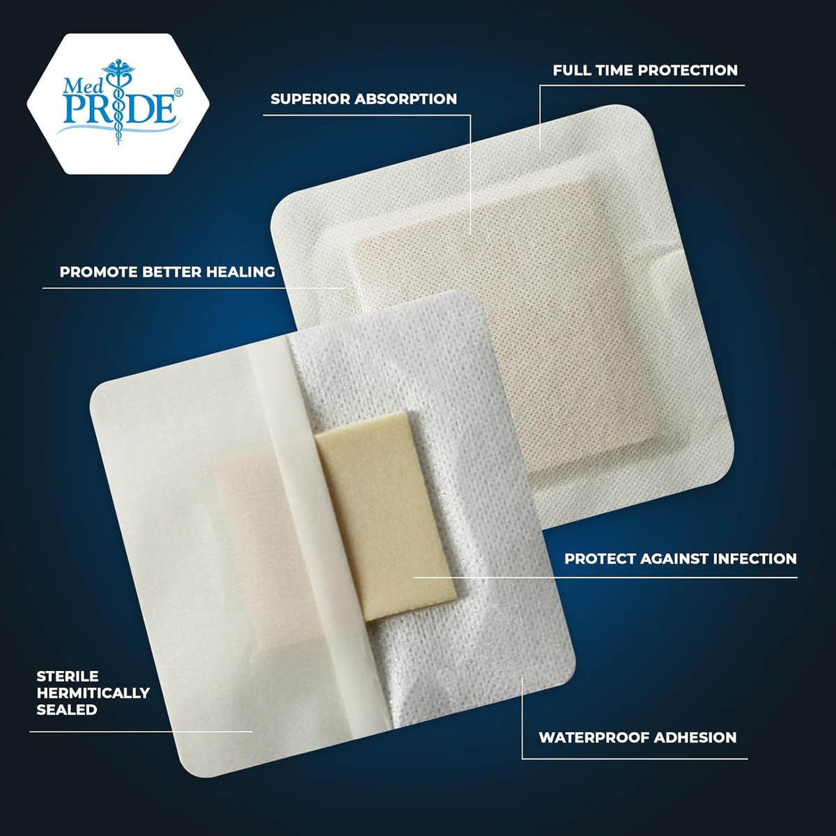 Medpride 6" x 6" Waterproof Adhesive Border Foam Wound Dressing, 10/Pack, Case of 20 (200 Count)