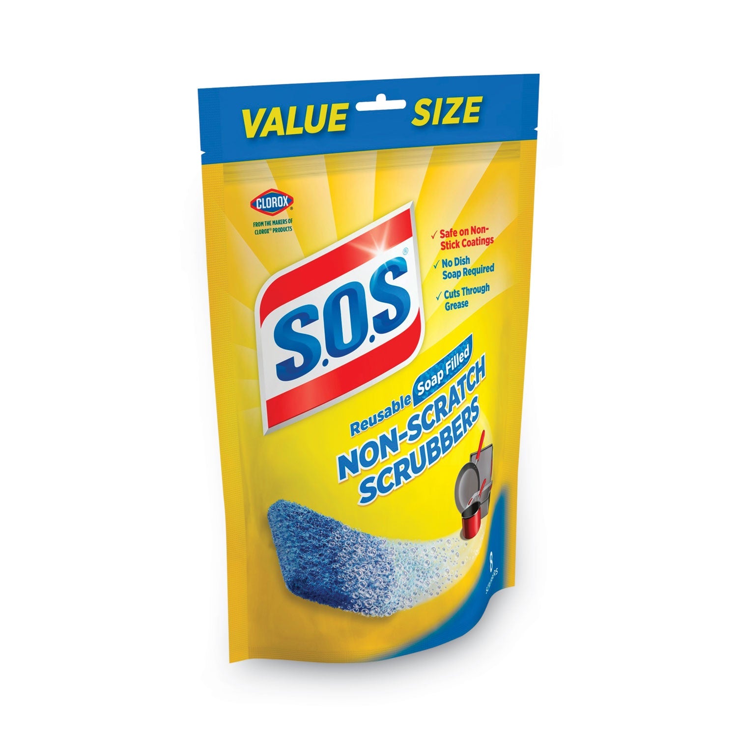 S.O.S. Non-Scratch Soap Scrubbers, Blue, 8/Pack, 6 Packs/Carton