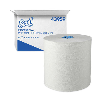 Scott Pro Hard Roll Paper Towels with Absorbency Pockets, for Scott Pro Dispenser, Blue Core Only, 7.5" x 900 ft, 6 Rolls/Carton