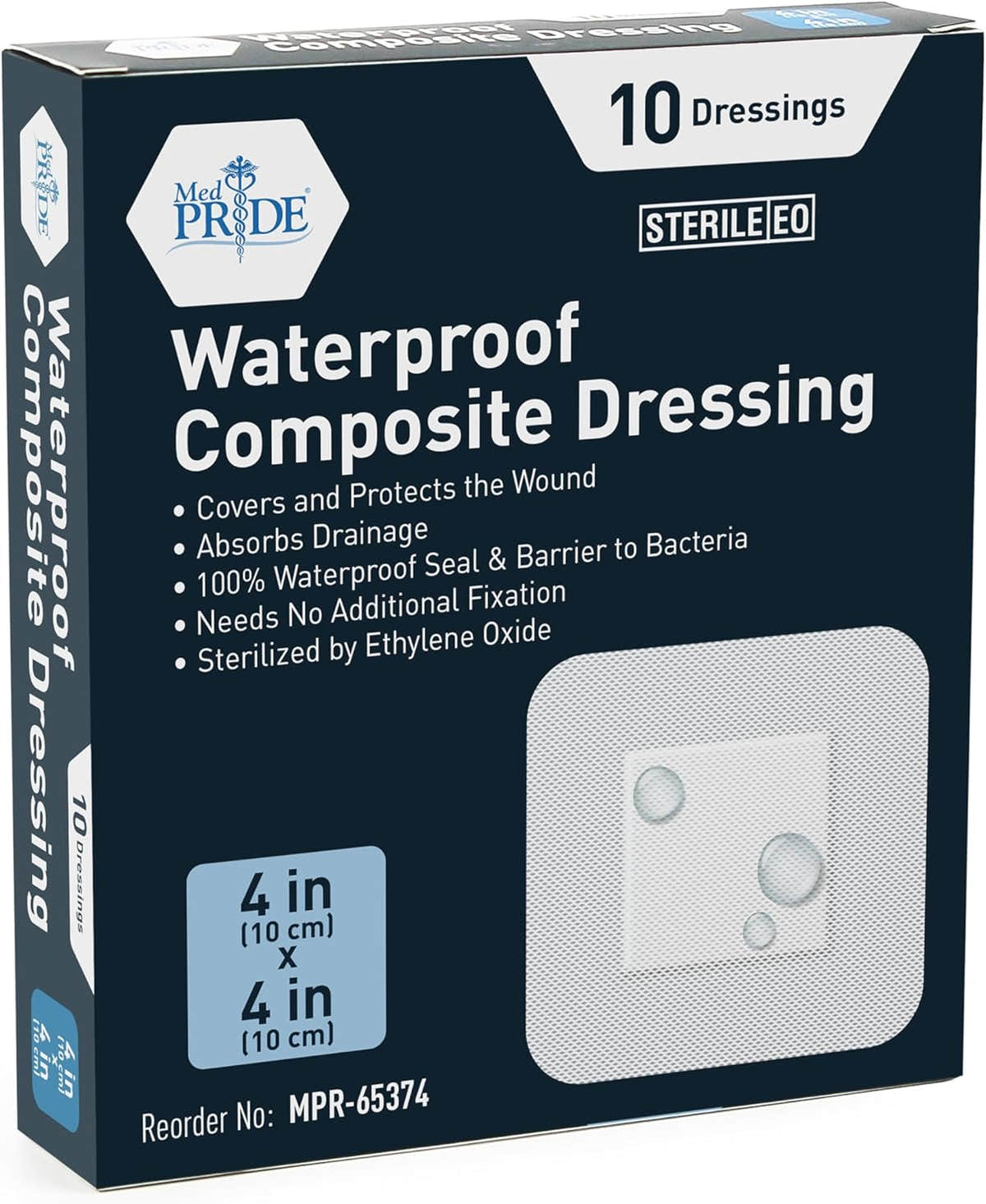 Medpride Waterproof Composite Dressing 4"x4" - 10/Pack, Case of 20 (200 Count)