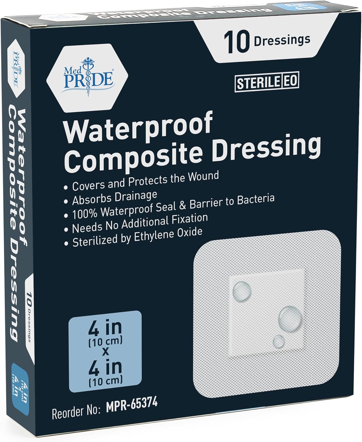 Medpride Waterproof Composite Dressing 4"x4" - 10/Pack, Case of 20 (200 Count)