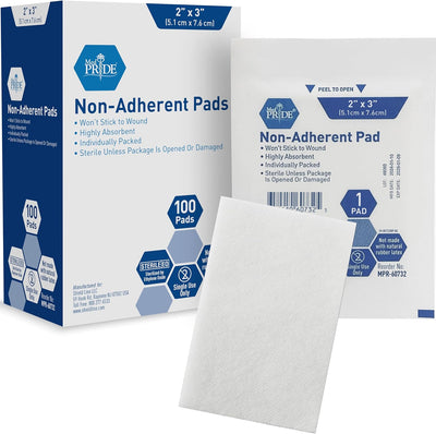 MedPride Sterile Non-Adherent Pads 2"x 3"| Non-Adhesive Wound Dressing | Highly Absorbent & Non-Stick, 100/box, Case of 12 (1200 Count)