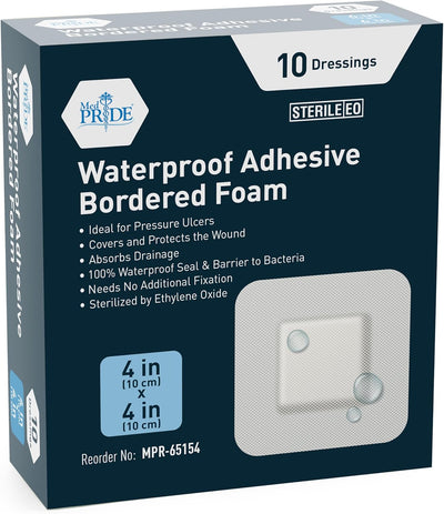 Medpride 4" x 4" Waterproof Adhesive Border Foam Wound Dressing, 10/Pack, Case of 20 (200 Count)