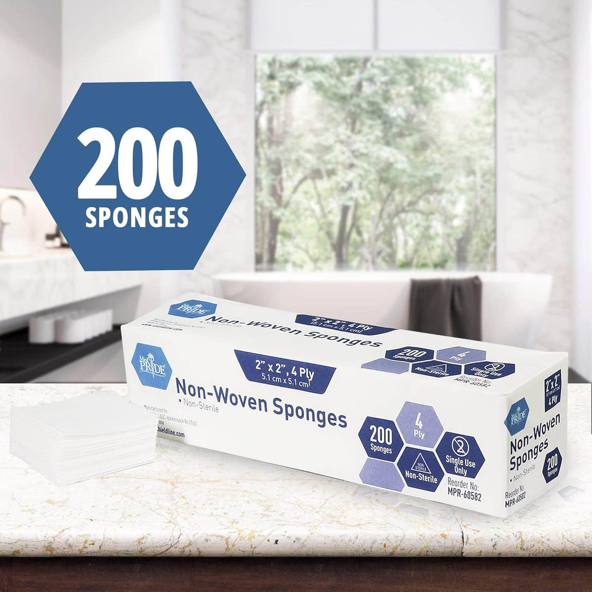 MedPride Non-Woven Surgical Sponges, First Aid Wound Care Dressing Sponge Non-Sterile - 2"x2" - 4 Ply, 200/Box, Case of 20 (4000 Count)