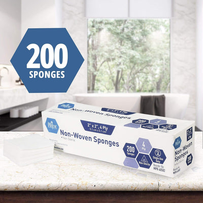 MedPride Non-Woven Surgical Sponges, First Aid Wound Care Dressing Sponge Non-Sterile - 2"x2" - 4 Ply, 200/Box, Case of 20 (4000 Count)