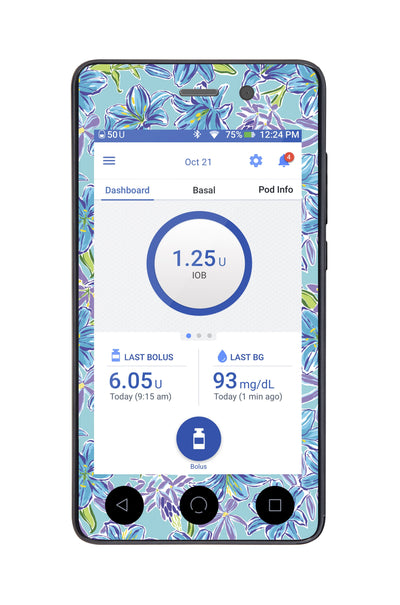 Azul Flowers Sticker for Omnipod DASH® PDM – Pump Peelz