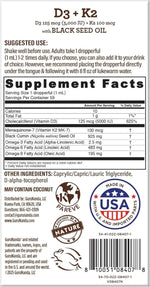 Natural Cold Pressed Black Seed Oil With Vitamin D3, K2, & E