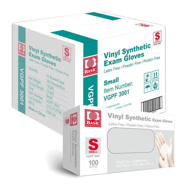 Basic Medical Disposable Vinyl Gloves Powder Free, Latex Free Clear 1000 count