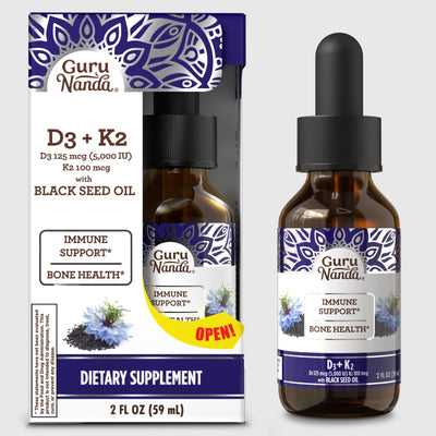 Natural Cold Pressed Black Seed Oil With Vitamin D3, K2, & E
