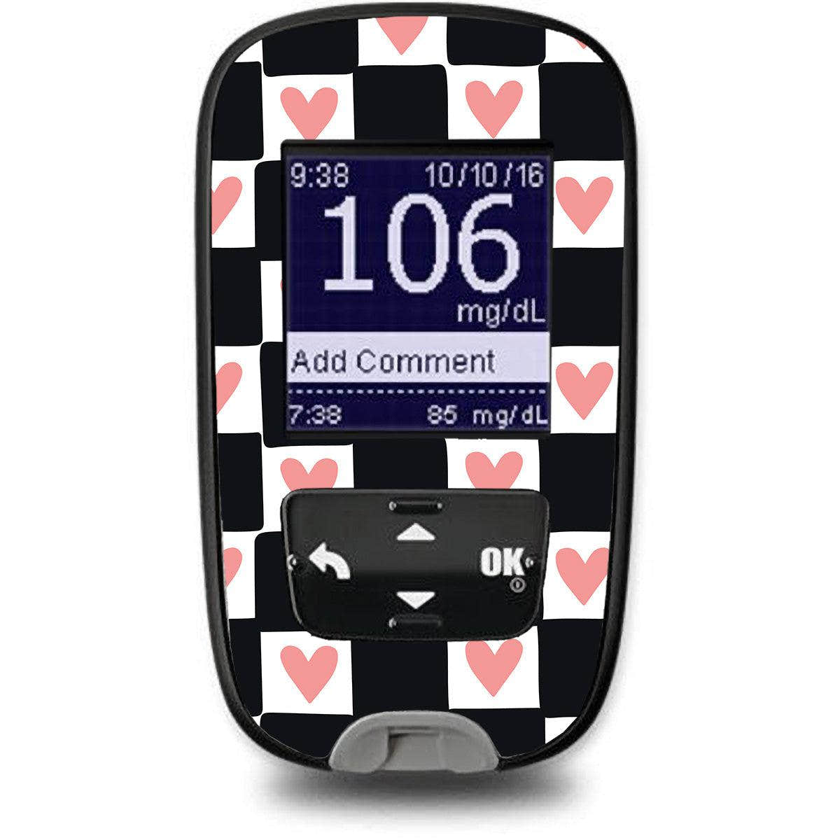 Checkered Hearts Sticker for the Accu-Chek Guide Glucometer