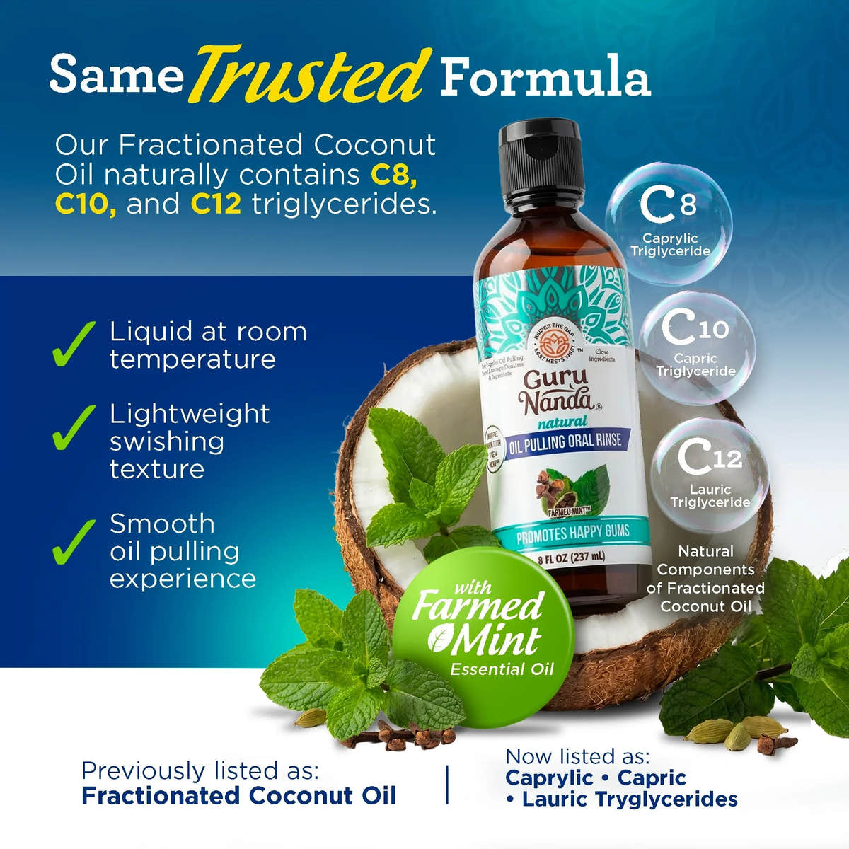 GuruNanda Cocomint Oil Pulling with 7 Essential Oils & Vitamins D3, E & K2