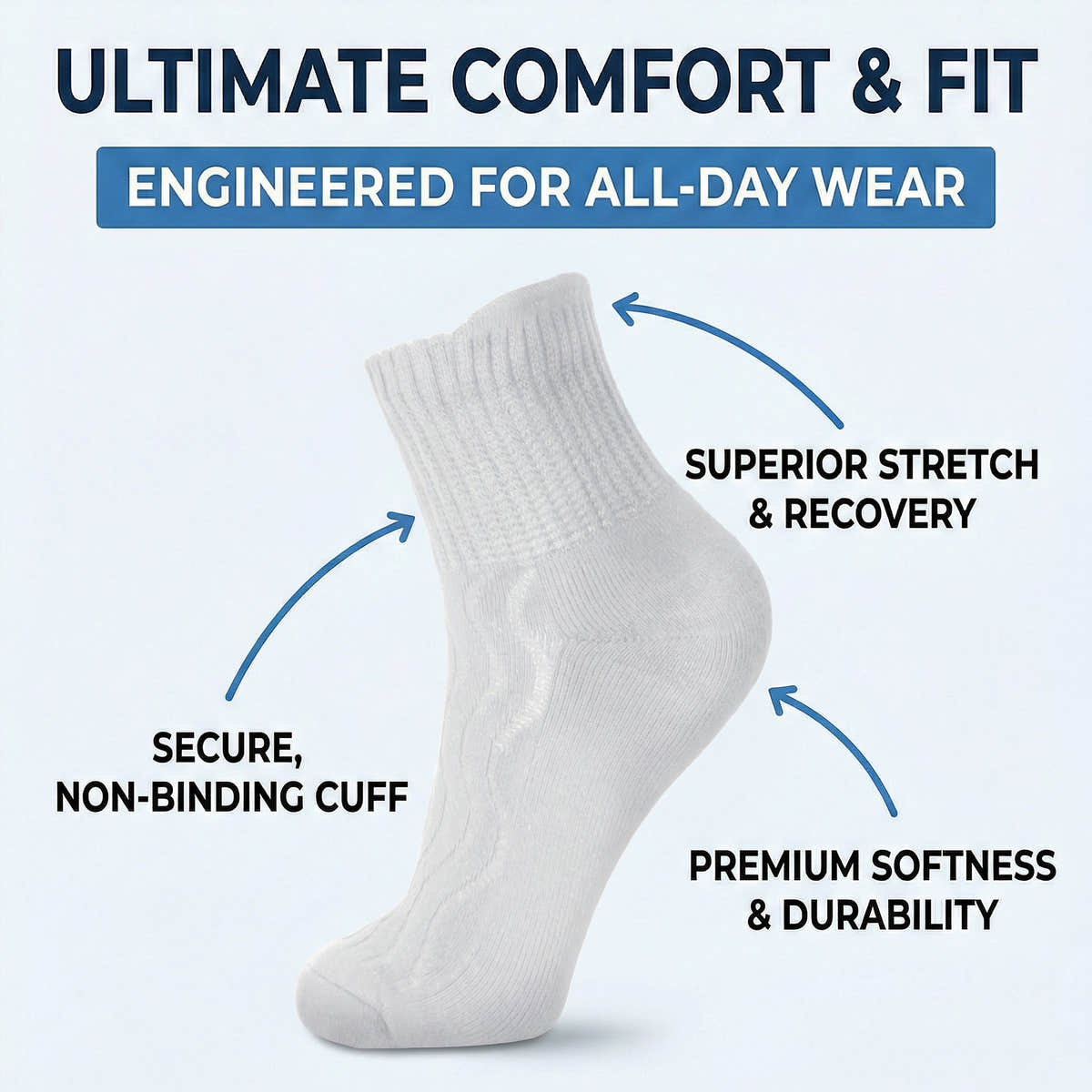 Bamboo Ankle Socks For Wide & Sensitive Feet and Large Feet, Multi-Pack
