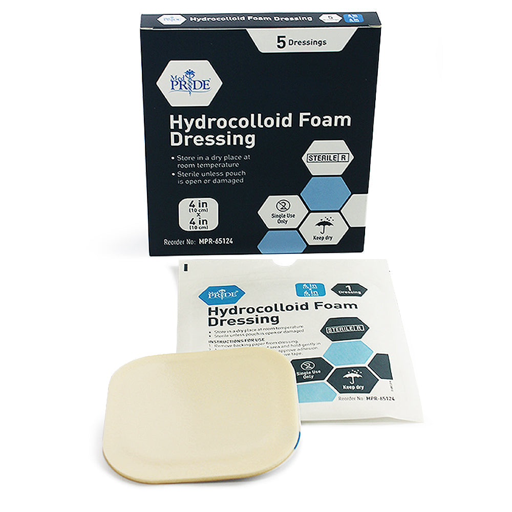 Medpride Hydrocolloid Foam Dressing 4"x4", Sterile, 5/pack, Case of 12 (60 Count)