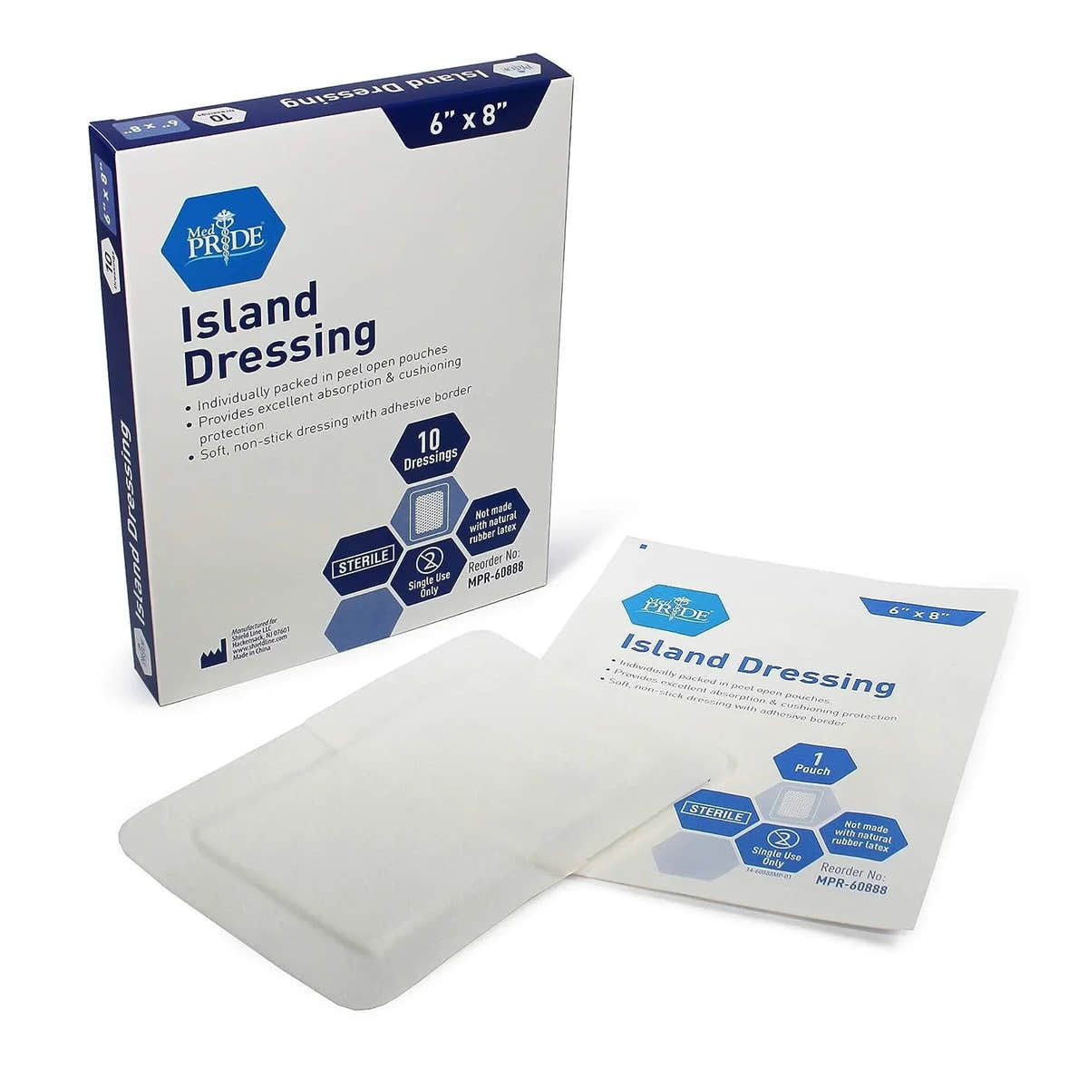 Medpride Bordered Gauze Island Dressing for Wounds First Aid Kit Supplies, 6”x8” 10/Box, Case of of 12 (120 Count)