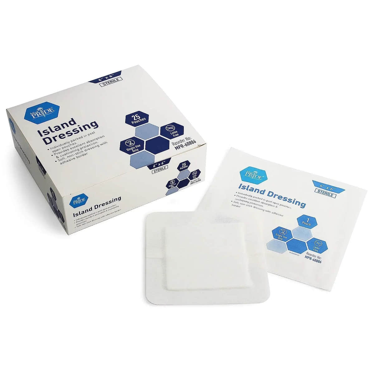 Medpride Bordered Gauze Island Dressing for Wounds First Aid Kit Supplies, 6”x6” 25/Box, Case of of 6 (150 Count)