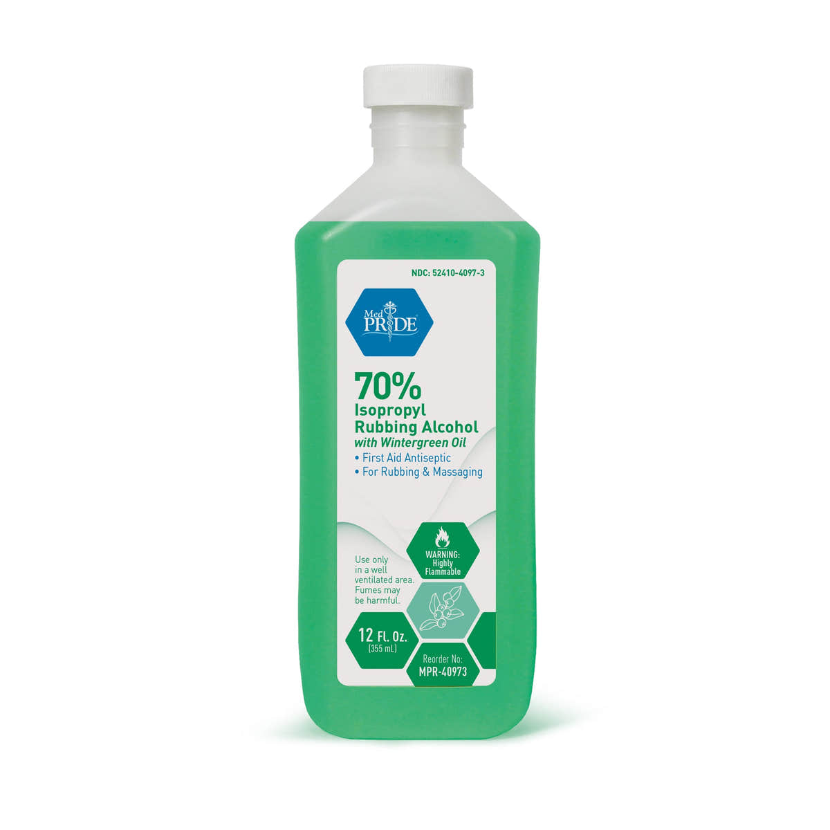 MedPride 70% Isopropyl Rubbing Alcohol with Wintergreen Oil - 12 oz - Case of 24