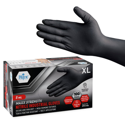 MedPride Maxx Strength Nitrile Industrial Black Gloves, 8 Mil Thick - 100 Gloves / Case of 10 (1000 count)