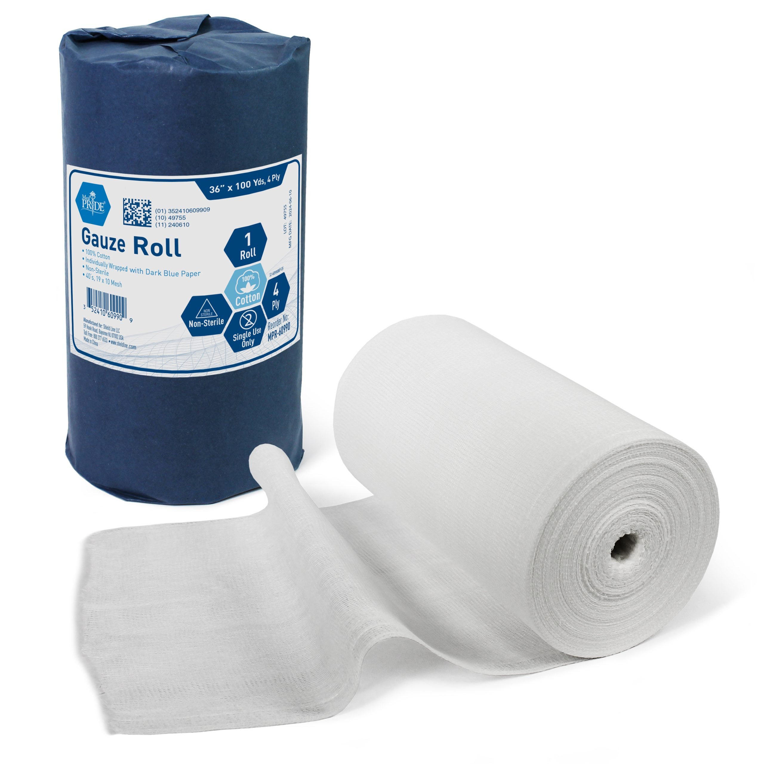 MedPride Gauze Roll 36"x100 Yds, 40s - 20x12 Mesh - 12 rolls/cs.      