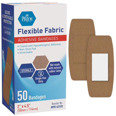 MedPride Sterile Fabric Adhesive Bandages, 2'' x 4.5" First Aid Bandages Coated with Hypoallergenic Adhesive & Non-Stick Pad - 50/Box, Case of 24 (1200 Count)