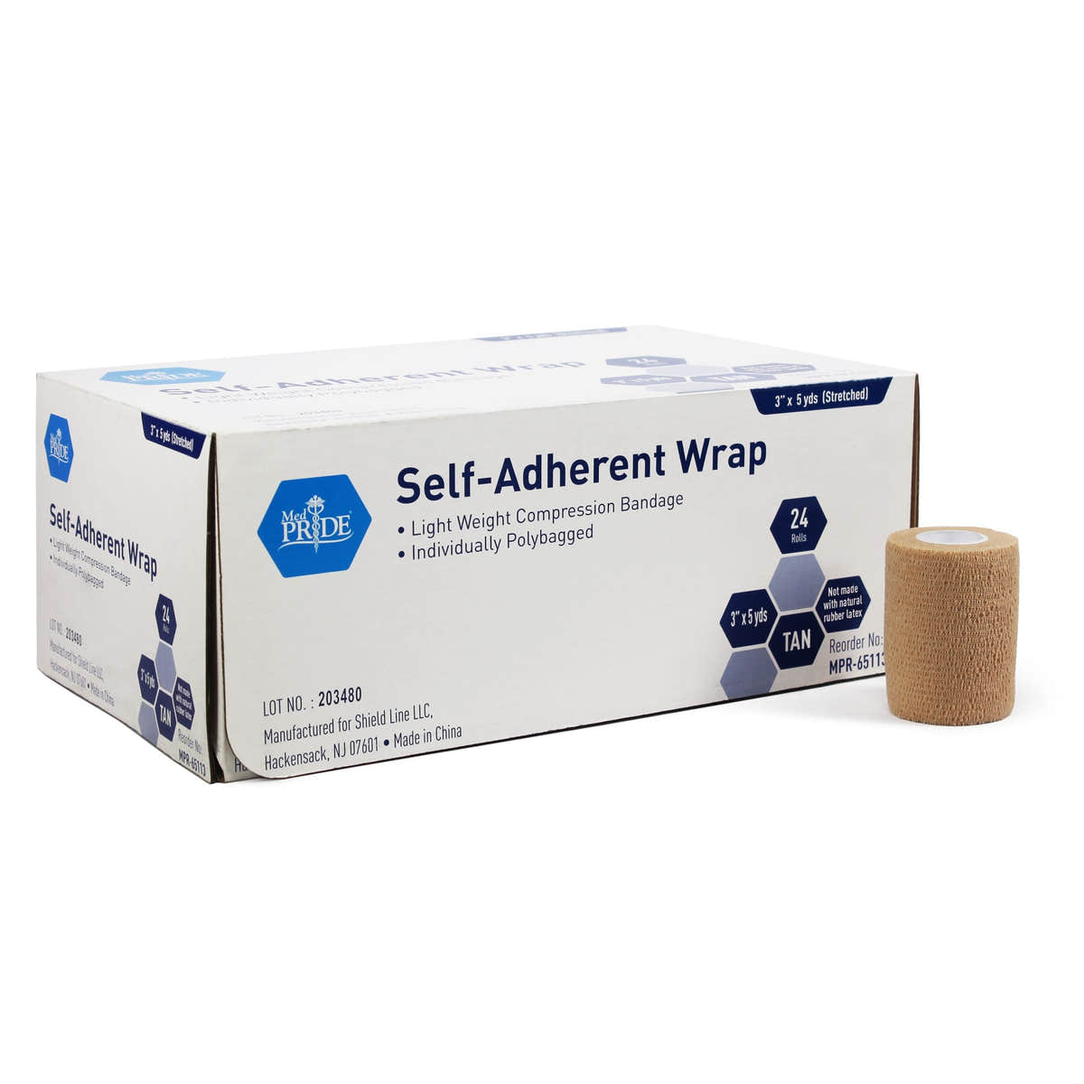 Medpride Self-Adherent Wrap, 3" x 5 yds. Tan - Latex Free - Case of 24