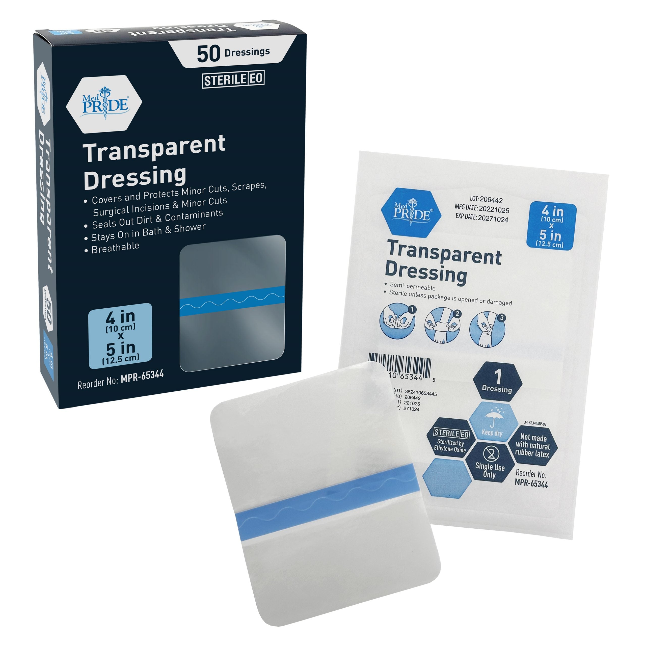 MedPride Transparent Film,  4’’x5’’ Wound Dressing, 50/Pack, Case of 4 (200 Count)