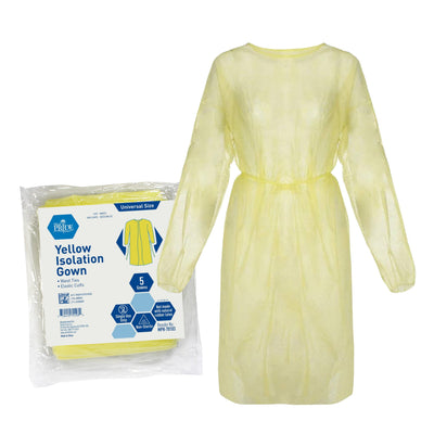 MedPride Standard Yellow Isolation Gown Universal Fit, Fluid Resistant - 5/Pack, Case of 10 (50 Count)