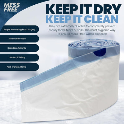 MedPride Disposable Commode Liner Bags with Absorbant Pads, Universal Size, 50 bags and pads  / Case of 12 (600 count)