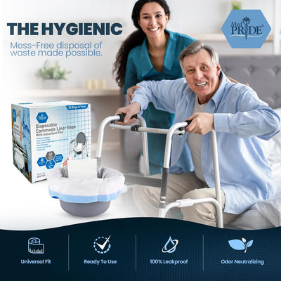 MedPride Disposable Commode Liner Bags with Absorbant Pads, Universal Size, 50 bags and pads  / Case of 12 (600 count)