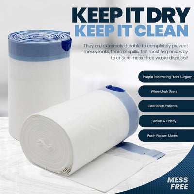 MedPride Disposable Commode Liner Bags, Universal Size, White 100 bags / Case of 6 (600 count)