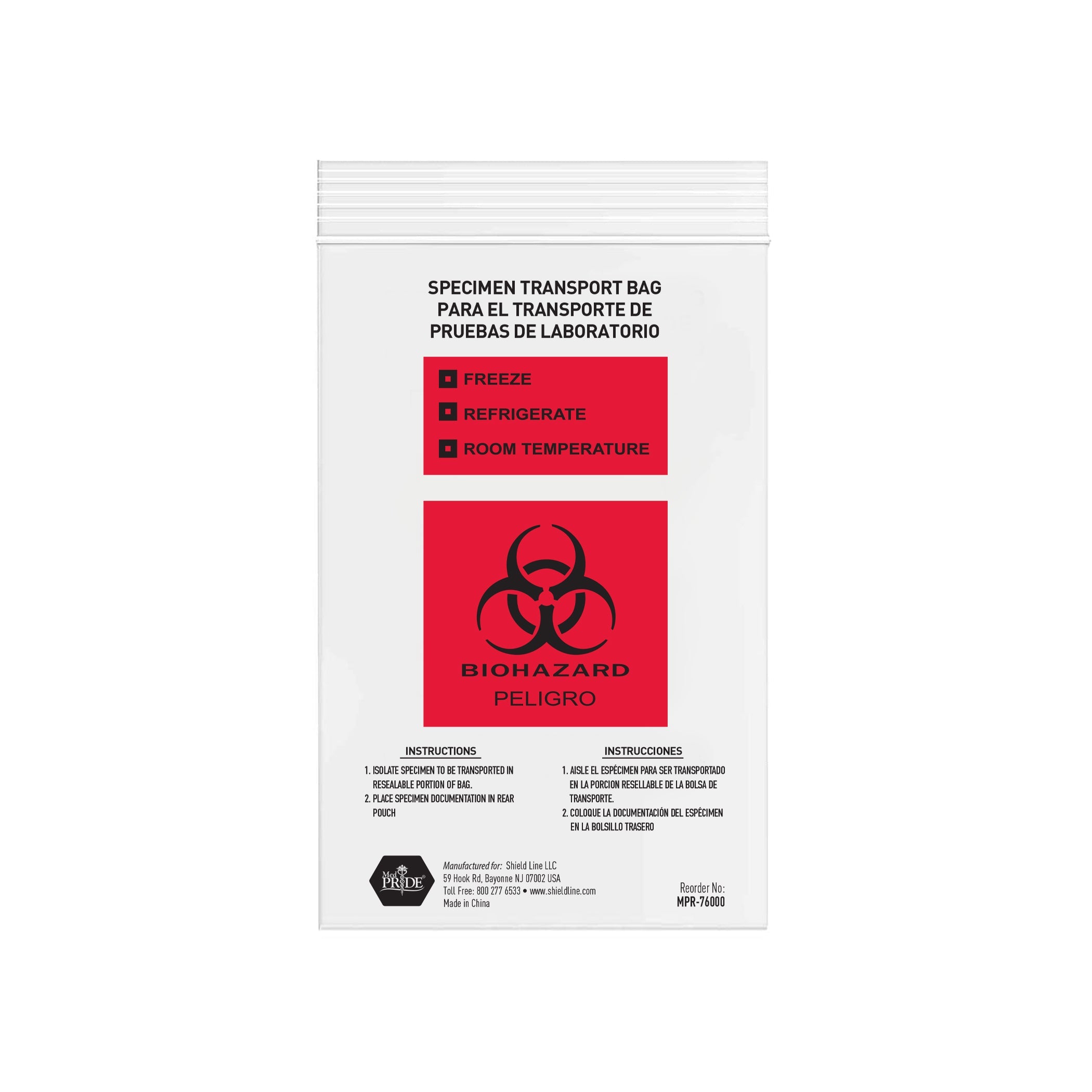 MedPride Biohazard Specimen Transport Bags, 100/pack, Case of 10 (1000 Count)