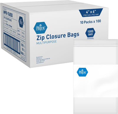 MedPride Reusable Clear Zip Closure Bags, Size 4" x 6", 100 Bags, Case of 10 (1000 Count)
