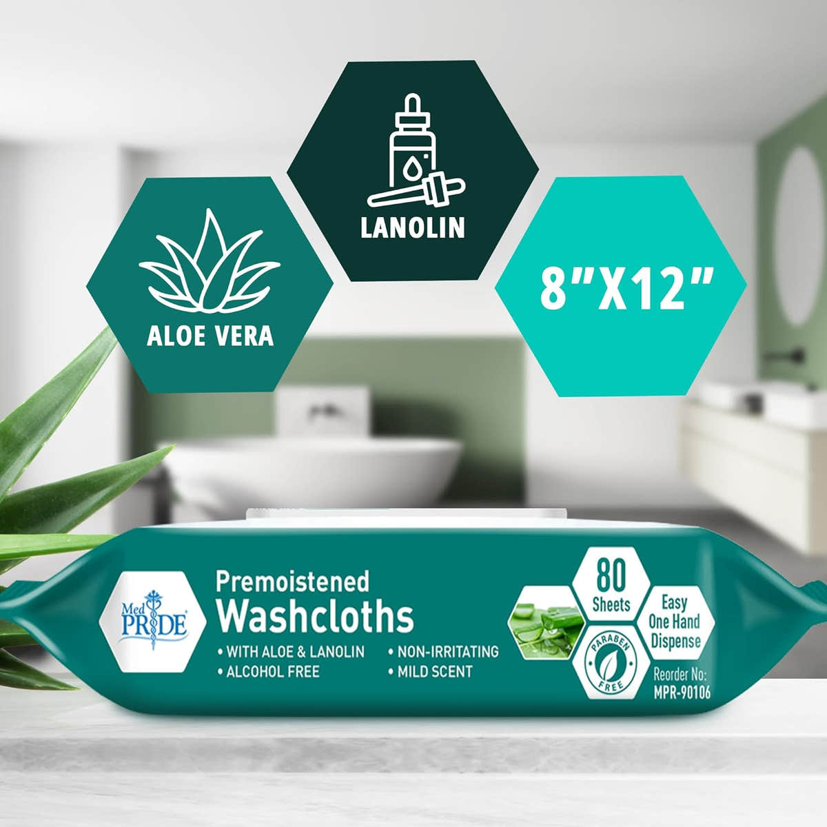 MedPride Disposable XL Premoistened Washcloths 8" x 12", 80 Sheets / Case of 6 (480 Count)