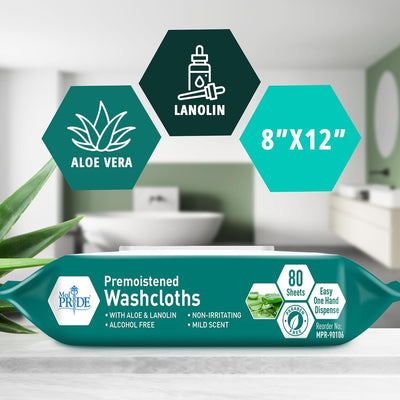 MedPride Disposable XL Premoistened Washcloths 8" x 12", 80 Sheets / Case of 6 (480 Count)