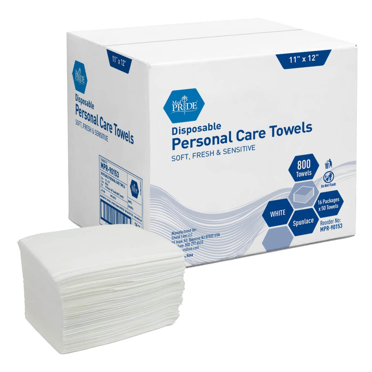 MedPride Disposable Dry Washcloths Spun Lace Quarter Fold, 11" x 12", 16 Packages x 50 Towels (800 Count)