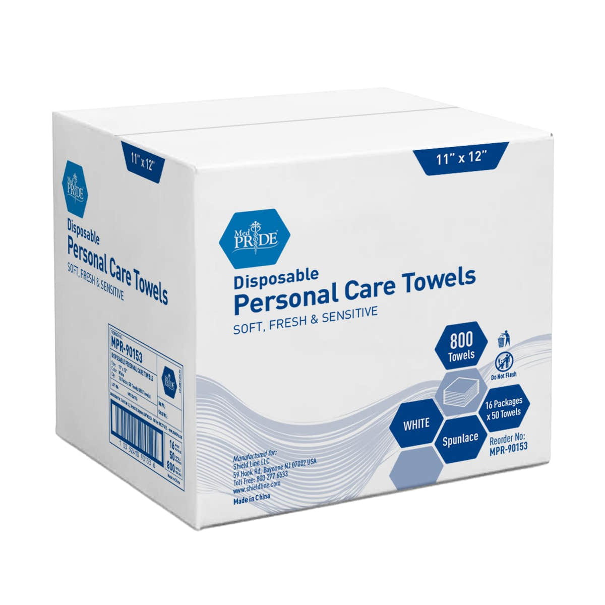 MedPride Disposable Dry Washcloths Spun Lace Quarter Fold, 11" x 12", 16 Packages x 50 Towels (800 Count)