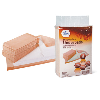 MedPride Disposable Underpads, 23"x36" (50g w/SAP) 25/pack, Case of 6 (150 Count)