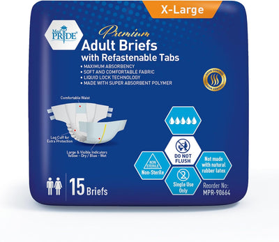 MedPride Adult Briefs with Refastenable Tabs, X-Large Size, 4 Packs of 15 (60 Count)