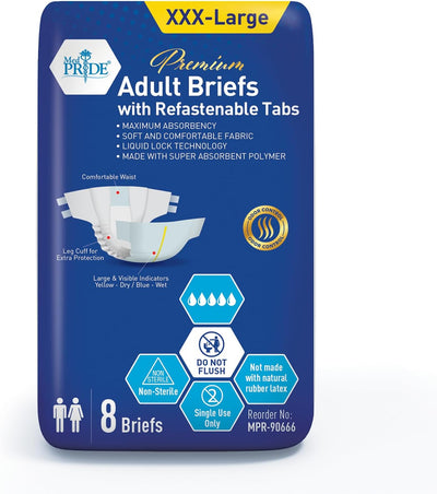 MedPride Adult Briefs with Refastenable Tabs, 3X-Large Size, 4 Packs of 8 (32 count)