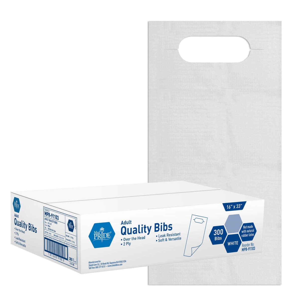 MedPride Disposable Adult Bibs, Over the Head, 16"W x 33"L - 300 Counts