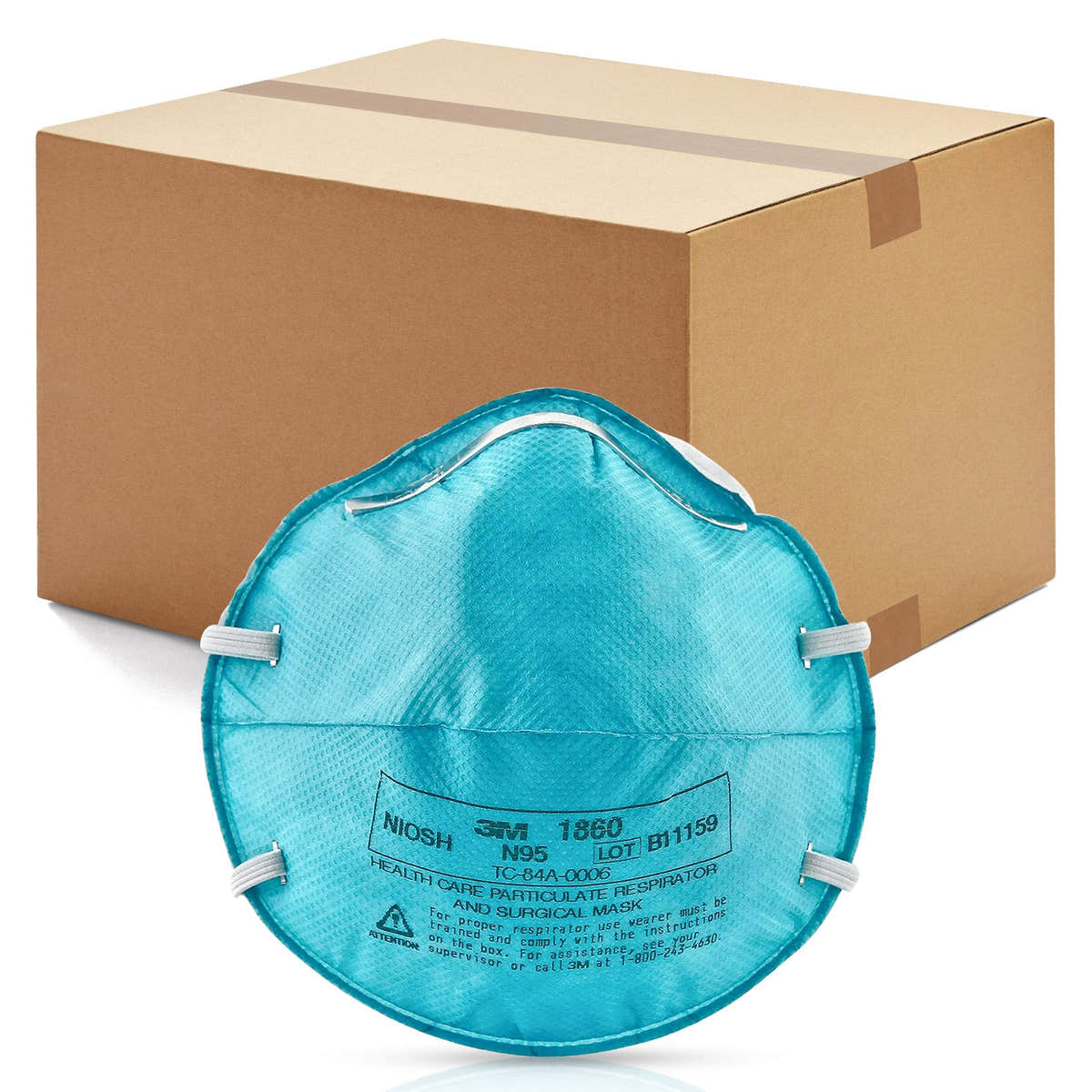 3M 120pcs 1860 Particulate Respirator N95 Face Mask with Fluid Resistance, Regular Size