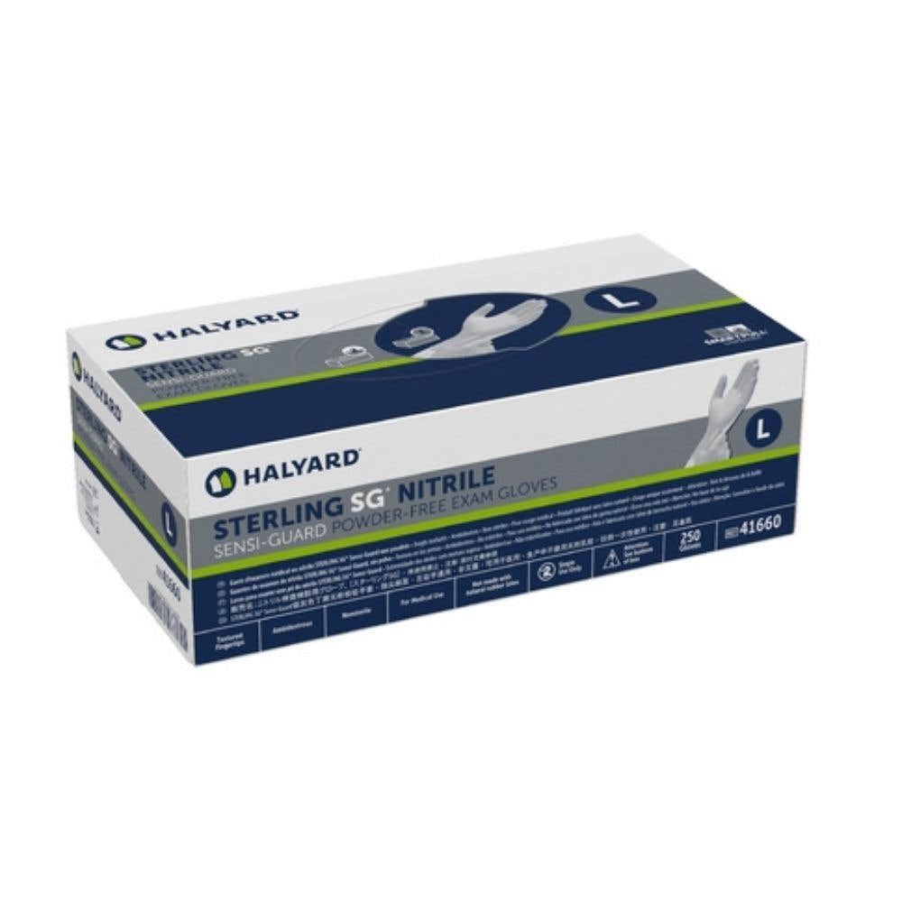 Halyard Exam Glove  2500/Case STERLING SG Large NonSterile Nitrile Standard Cuff Length Textured Fingertips Silver Chemo Tested